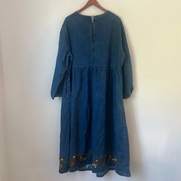 Lucy & Yak Maeve Midi Denim Dress with Myrtle Embroidery Long sleeves NWT Sz 16 - Picture 11 of 11